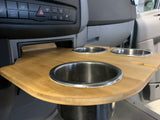 Sprinter Cupholder, snack tray, Bamboo or recycled materials and stainless