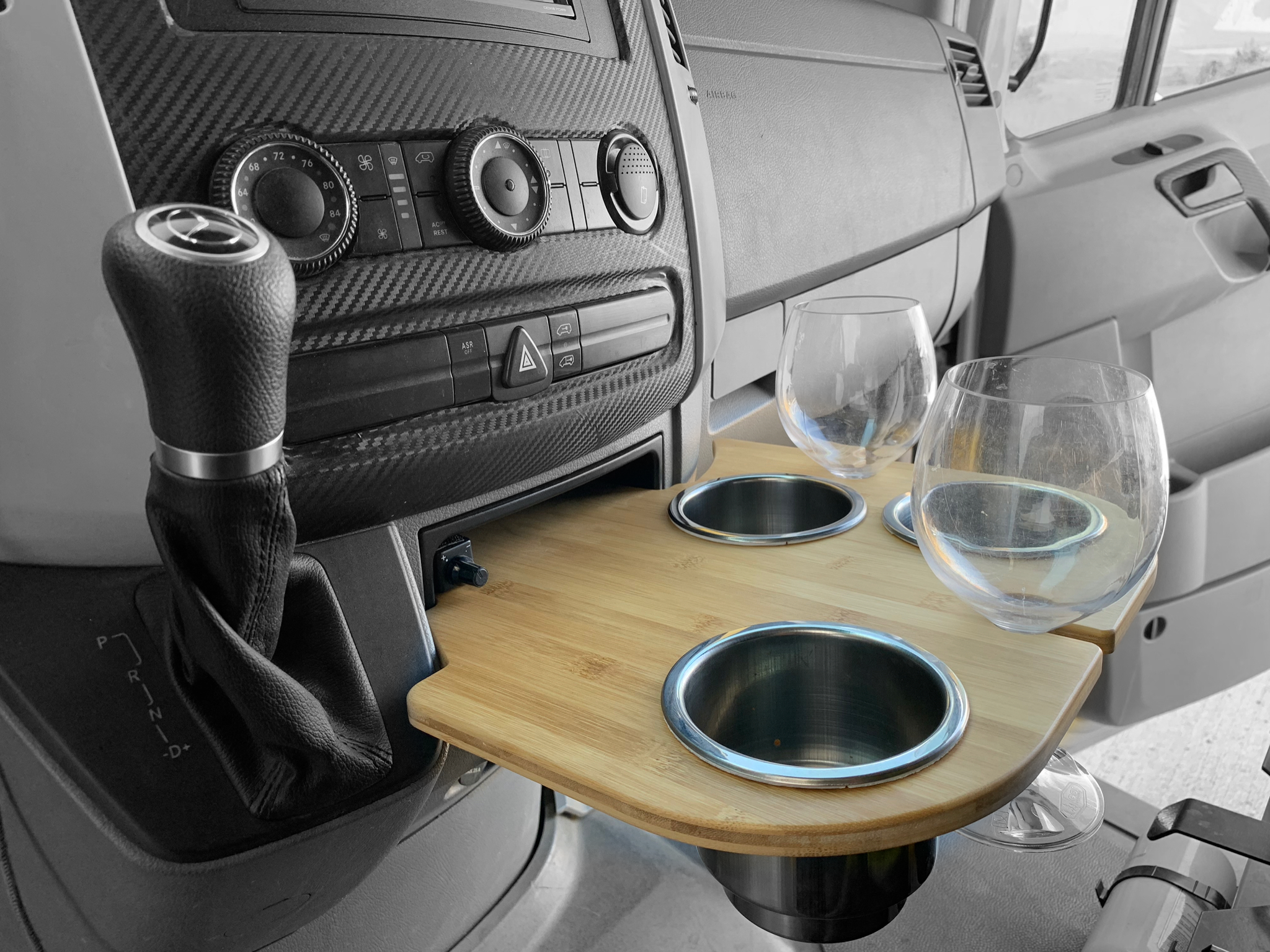 Sprinter Cupholder, snack tray, Bamboo or recycled materials and stain –  CaveVan